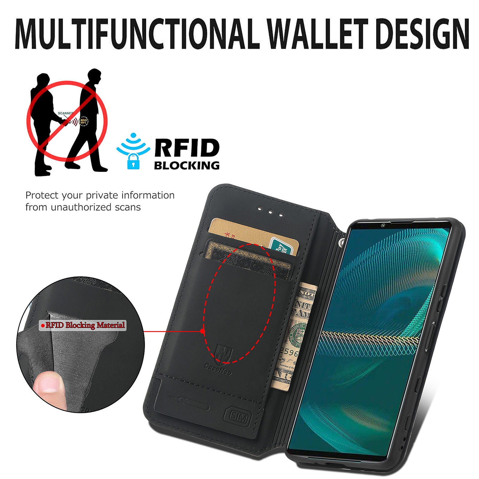 CASENEO 001 Series for Sony Xperia 5 IV 5G Flip Leather Wallet Case Stand RFID Blocking Pattern Printing Magnetic Closure Phone Cover CASENEO 001 Series for Sony Xperia 5 IV 5G Flip Leather Wallet Case Stand RFID Blocking Pattern Printing Magnetic Closure Phone Cover